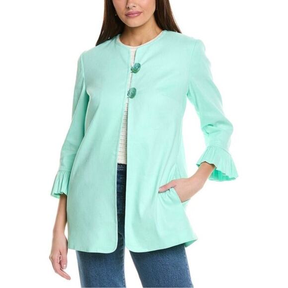 NWT Sara Campbell Carmen Linen Jacket Size 4 Navy Ruffle Cuff Coastal Preppy - Picture 6 of 16